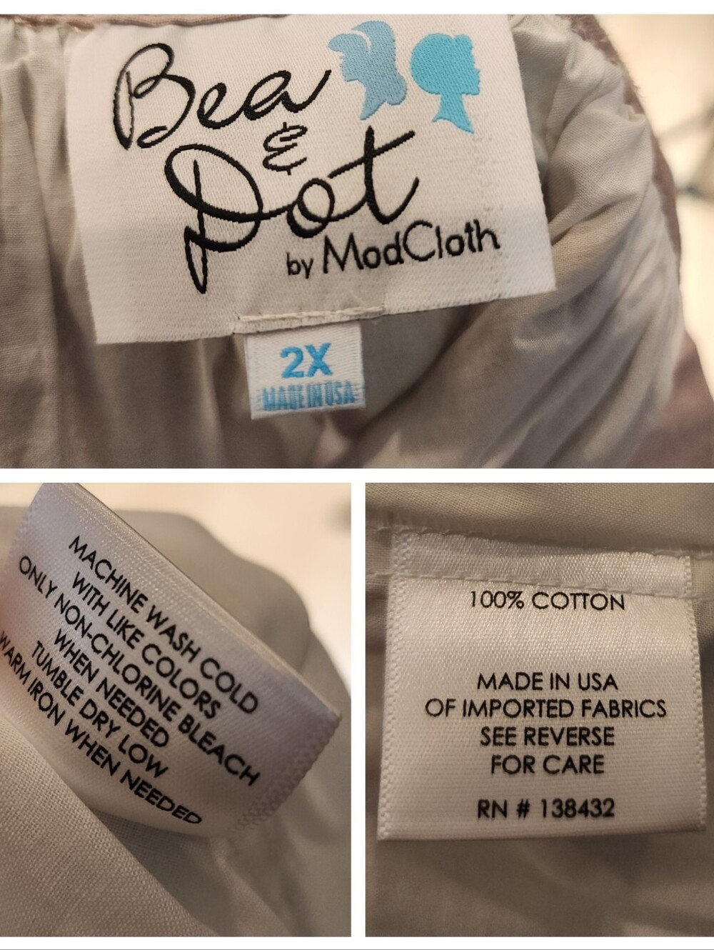 Modcloth Bea And Dot Bird Print Skirt 100% Cotton Women's Size 2X - Picture 3 of 15
